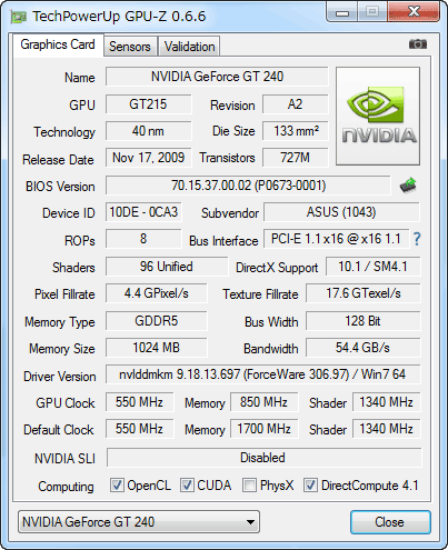 GPU-Z GeForce GT240