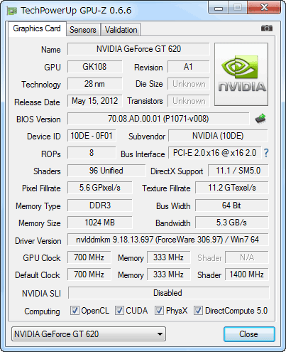 GPU-Z GeForce GT620