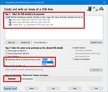 Memtest86起動用USBメモリの再フォーマット