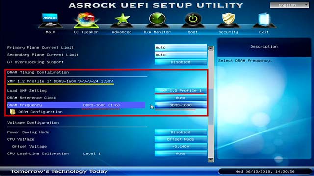 ASRock UEFI メモリのプロファイルの選択