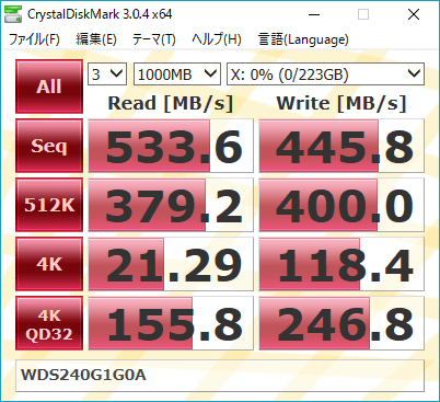 CrystalDiskMark 3.0 「WD240G1G0A-00SS50」