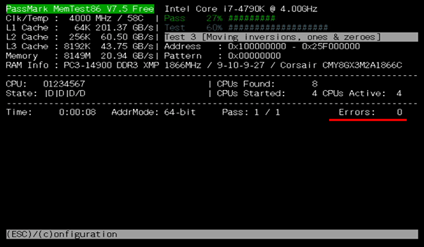 Memtest86 エラーがない場合