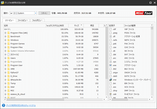 ディスクの使用状況分析 MiniTool Partition Wizard 11.0.1 Free