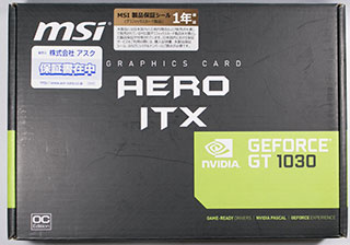 MSI GeForce GT 1030 AERO ITX 2G OC. パッケージ箱。