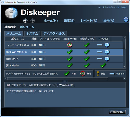 Diskeepr2012のボリューム設定
