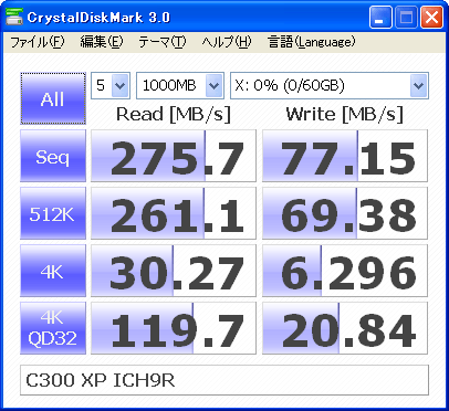Crystal Disk Mark3.0 C300 64GB ICH9R XP