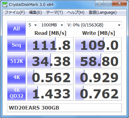 CrystalDiskMark3.0 WD20EARS 300GB