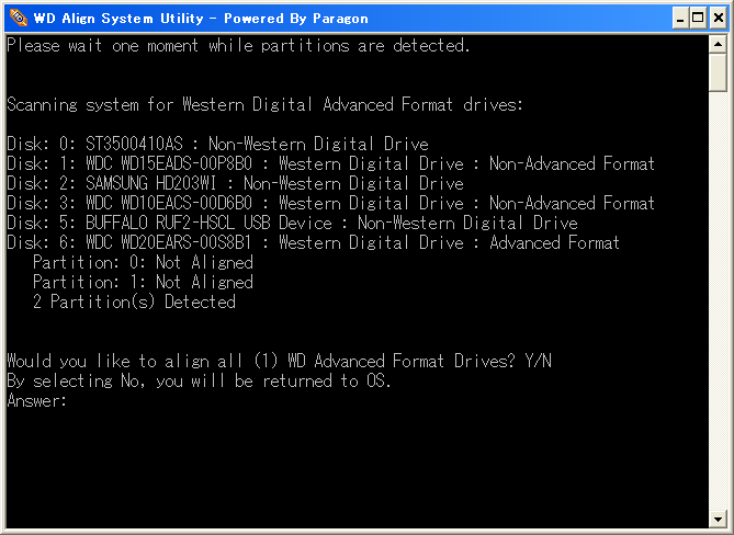 WD Alignの実行画面