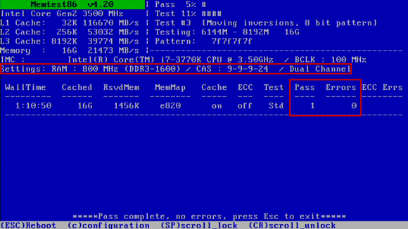 Memtest86+ v4.20の基本画面