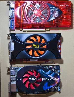 大きさ GeForce 9600GTとGTX460とRadeon HD5750の比較