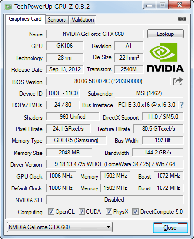 GPU-Z GeForce GTX660 N660GTX Twin Frozr 4S OC